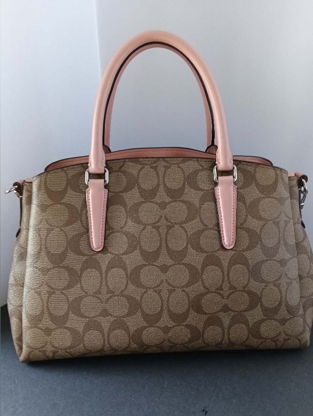 Coach Sage Carryall in Signature Canvas with Peachy Pink Leather Trim with Handl - Picture 7 of 11